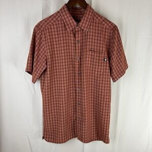 Marmot Shirt Men's Medium Plaid Short Sleeve Button Up Logo‎ Hiking Outdoors
